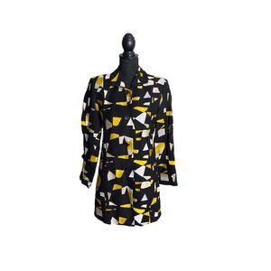 Nygard Collection Women's Black/Yellow Bold Retro Top Coat Petite Size 4